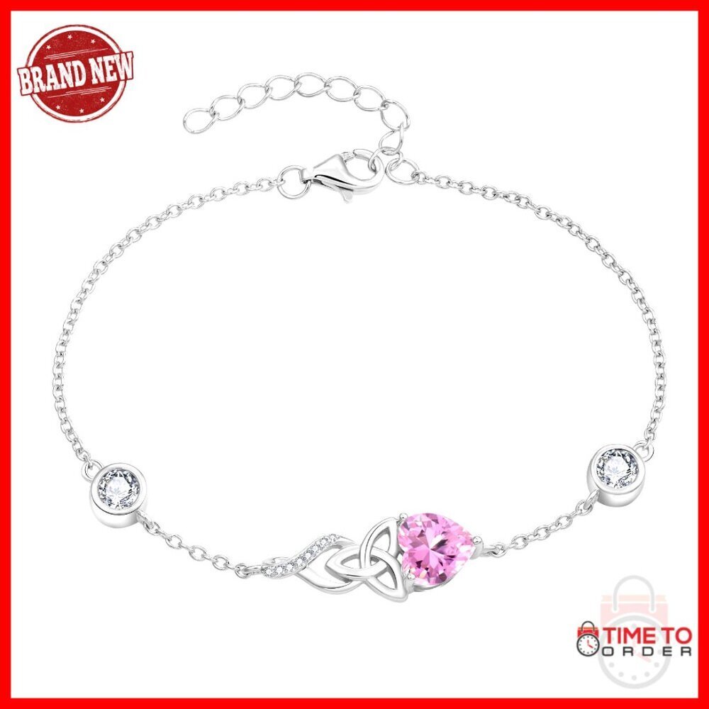 Sterling Silver Celtic Knot Infinity Bracelet with Birthstone, 7.48 Inch